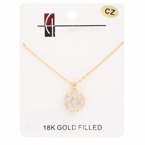 18K GOLD DIPPED CZ FLOWER PENDANT NECKLACE