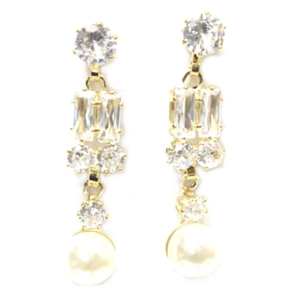 RHINESTONE & CRYSTAL STONE PEARL DANGLE EARRING