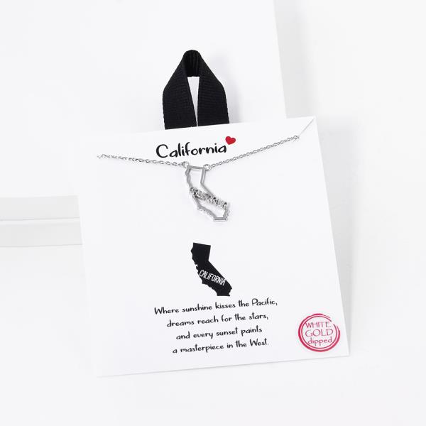 18K GOLD RHODIUM DIPPED CALIFORNIA U.S. STATE NECKLACE