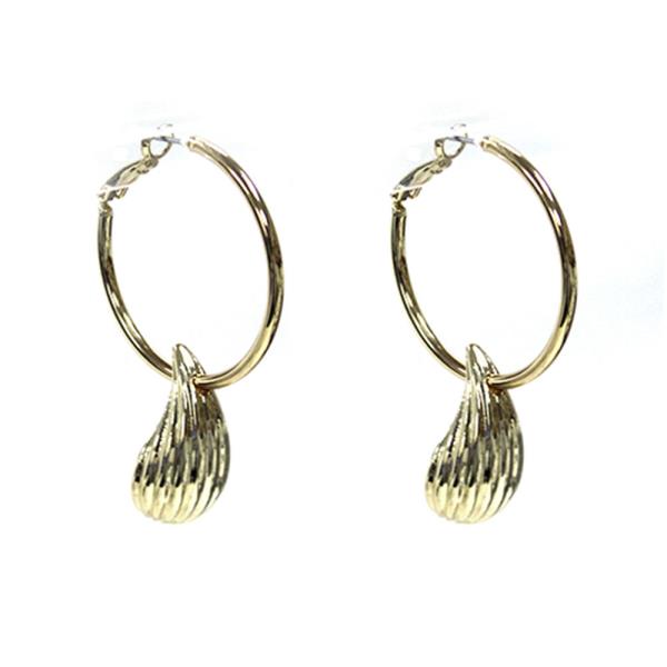METAL ROUND HOOP TEARDROP DANGLE EARRING