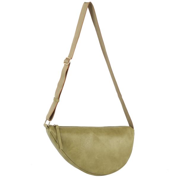 CURVED CRESCENT ZIPPER SHOULDER CROSSBODY BAG