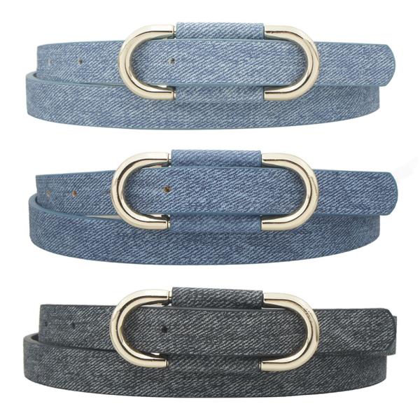 LOOP ACCENT OVAL BUCKLE DENIM SKINNY TRIO BELT