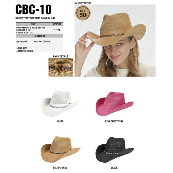 CC RHINESTONE TRIM BAND COWBOY HAT