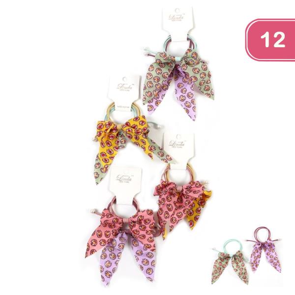 FLOWER PRINT BOW HAIR TIE (12 UNITS)