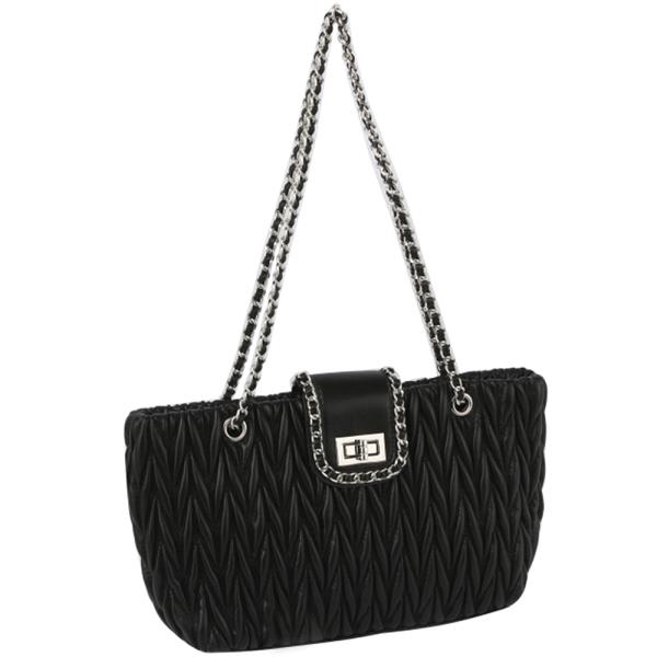 QUILT PATTERN TWIST LOCK SHOULDER CROSSBODY BAG