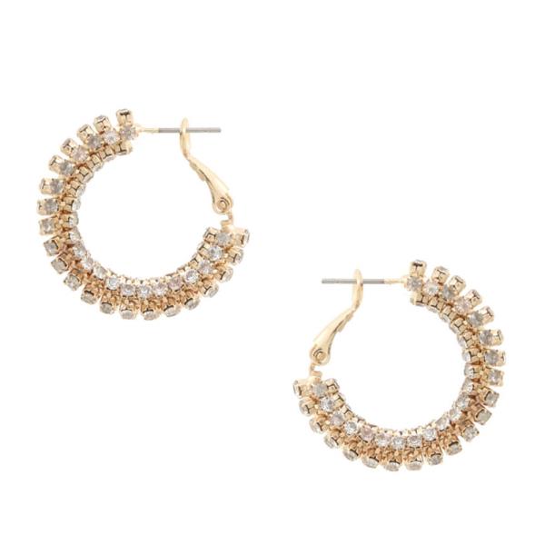 RHINESTONE HOOP METAL EARRING