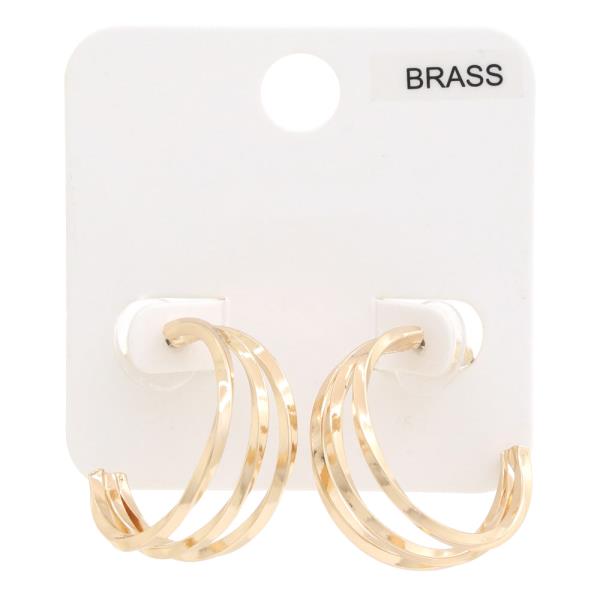 TRIPLE HOOP BRASS METAL EARRING
