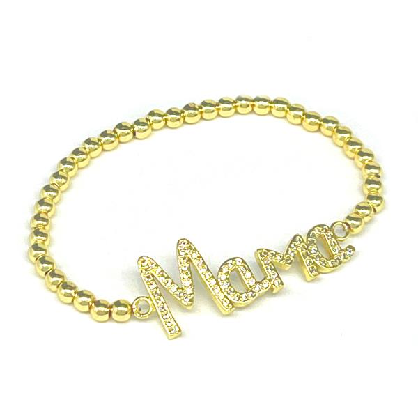 MAMA RHINESTONE BALL BEAD STAINLESS STEEL BRACELET