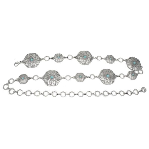 ETHNIC PATTERN FLOWER CONCHO CHAIN BELT