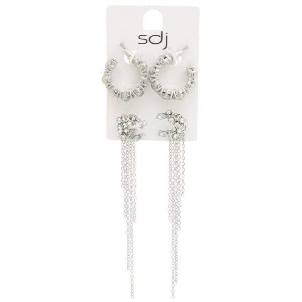 SDJ RHINESTONE CHAIN ASSORTED EARRING SET