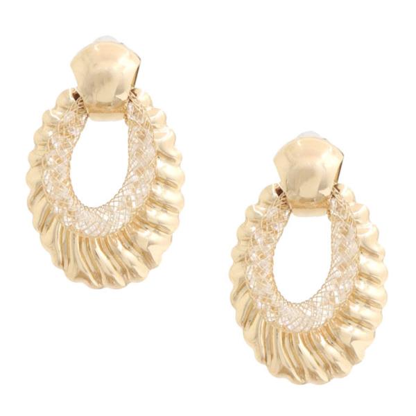 SDJ OVAL SHAPE WIRE CLEAR BEAD EARRING