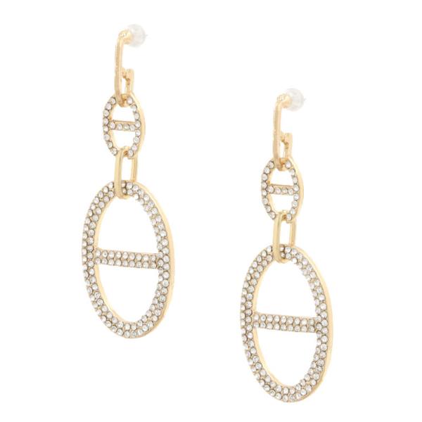 SDJ OVAL RHINESTONE METAL EARRING