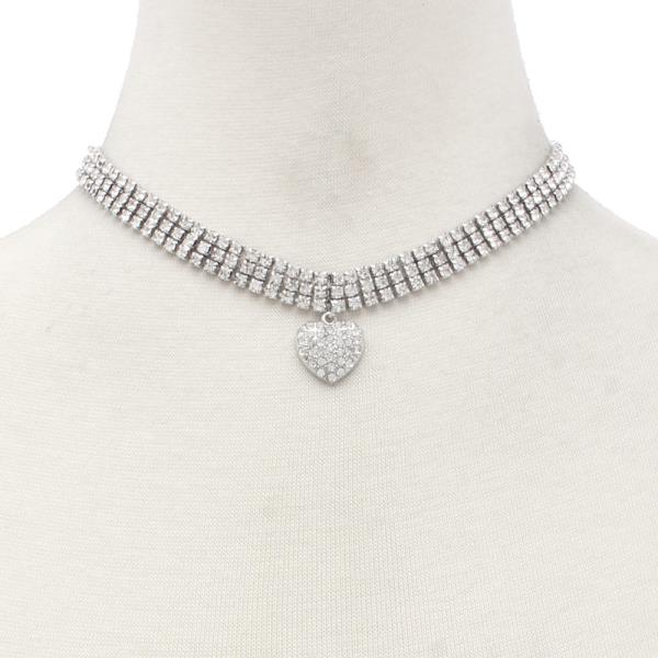SODAJO HEART CHARM RHINESTONE CHOKER NECKLACE