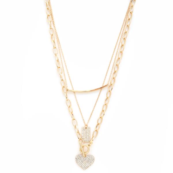 SDJ 3 LAYERED METAL HEART PENDANT NECKLACE