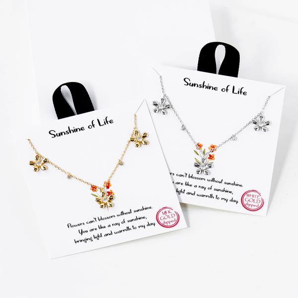 18K GOLD RHODIUM DIPPED SUNSHINE OF LIFE FLOWER NECKLACE