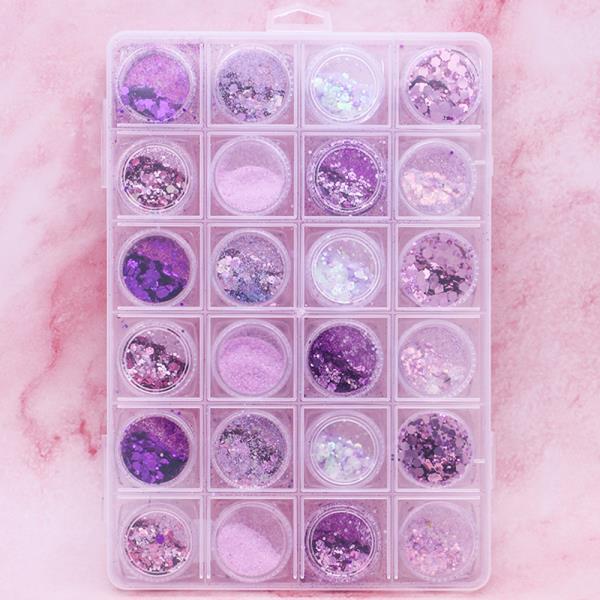 PURPLE GLITTER MIX NAIL ART DECORATION SET