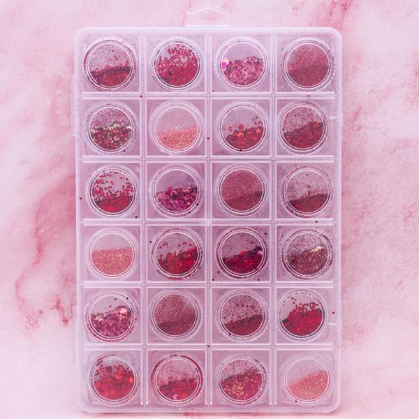RED GLITTER MIX NAIL ART DECORATION SET