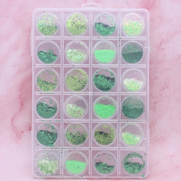 GREEN GLITTER MIX NAIL ART DECORATION SET