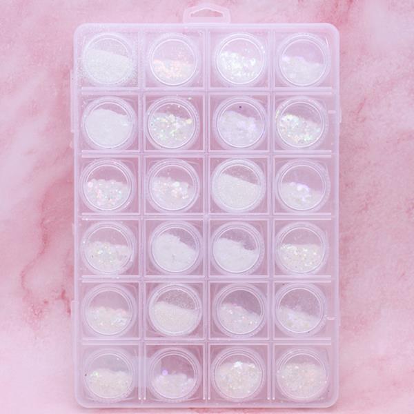 WHITE GLITTER MIX NAIL ART DECORATION SET