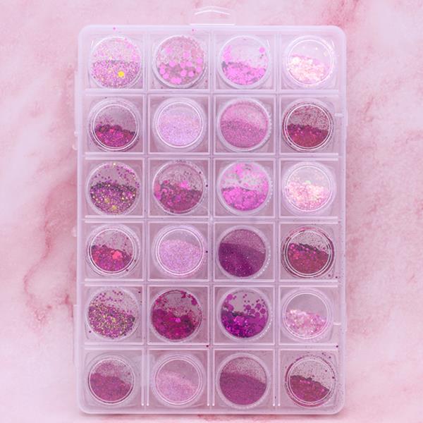PINK GLITTER MIX NAIL ART DECORATION SET
