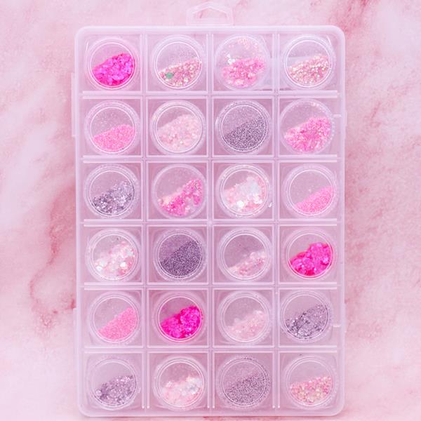 PINK GLITTER MIX NAIL ART DECORATION SET