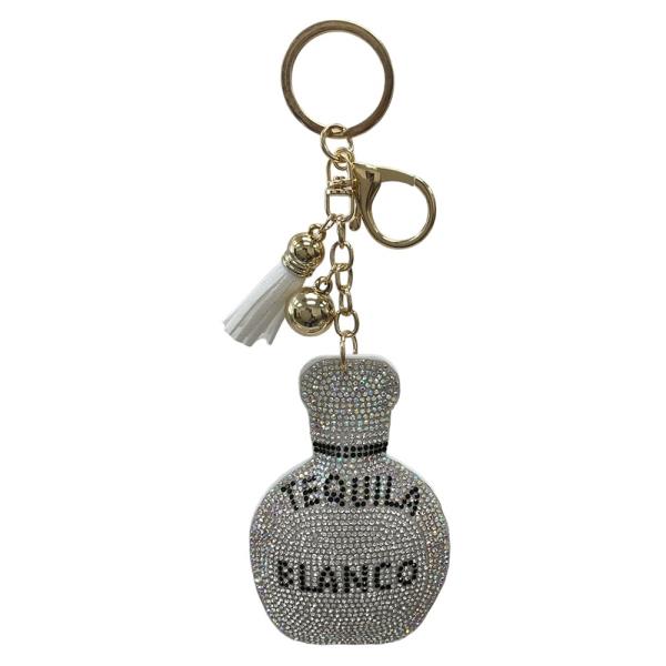 RHINESTONE TEQUILA BLANCO KEYCHAIN WITH TASSEL