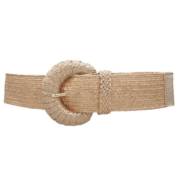METALLIC WRAPPED HALFMOON ELASTIC STRAW BELT