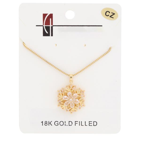 18K GOLD DIPPED CZ SNOW FLOWER PENDANT NECKLACE
