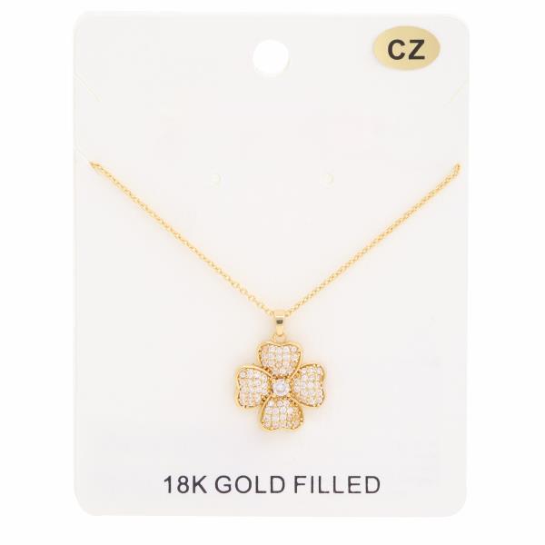 18K GOLD DIPPED CZ CLOVER PENDANT NECKLACE