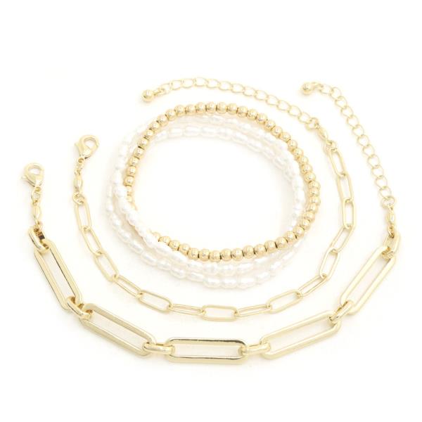 BAL PEARL BEAD LONG OVAL LINK BRACELET SET