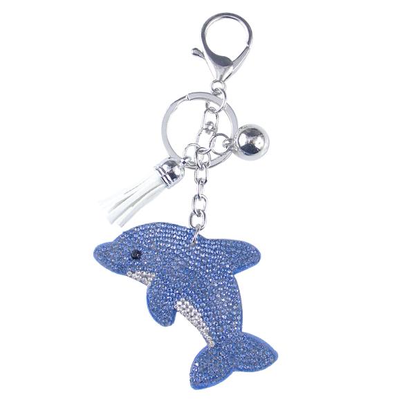 RHINESTONE DOLPHIN KEYCHAIN WITH TASSEL