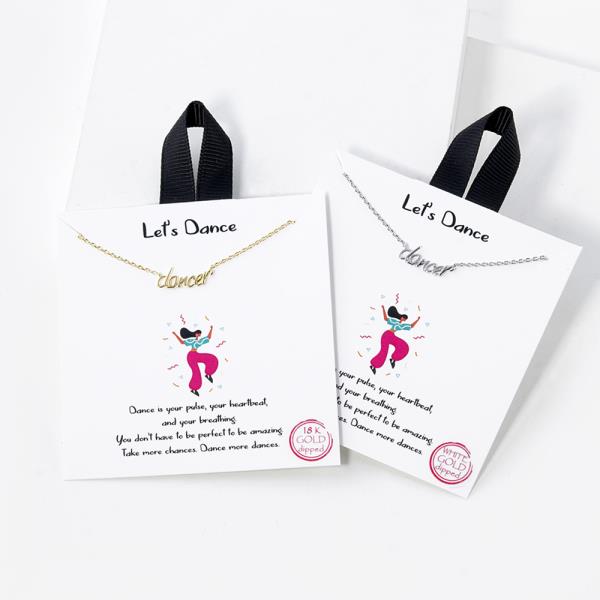 18K GOLD RHODIUM LET`S DANCE DANCER SCRIPT NECKLACE