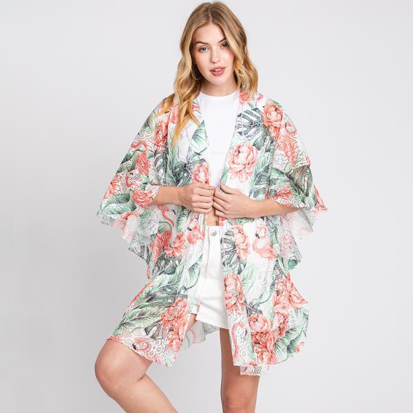 FLOWER PATTERN FRILL KIMONO
