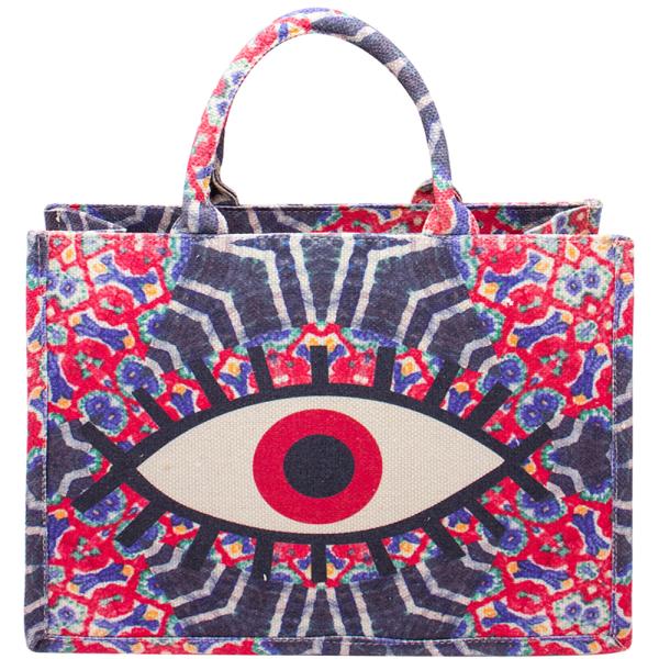MULTI COLOR PATTERN DESIGN EVIL EYE TOTE BAG