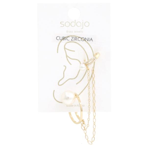 SODAJO CZ PEARL BEAD CHAIN EAR CUFF