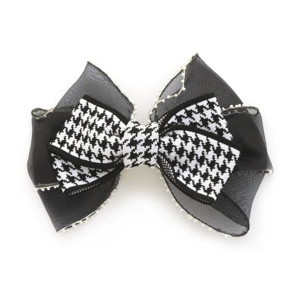 HOUNDSTOOTH RIBBON HAIR BOW PIN
