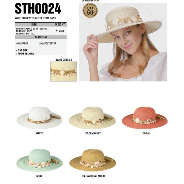 CC WIDE BRIM WITH SHELL TRIM BAND