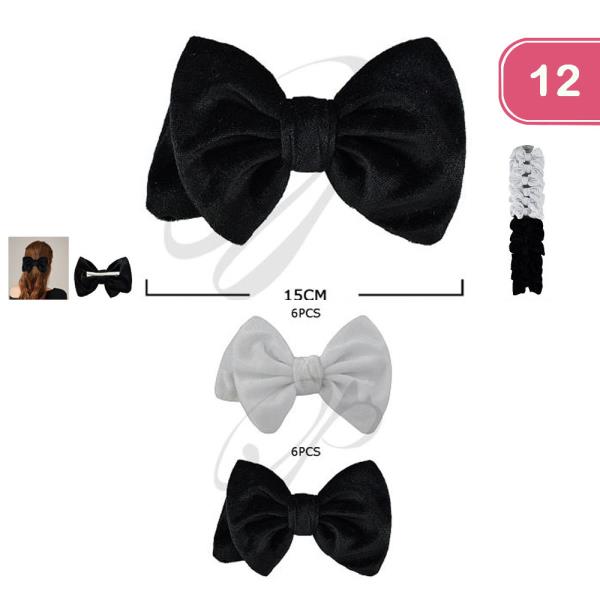VELVET HAIR BOW PIN (12 UNITS)