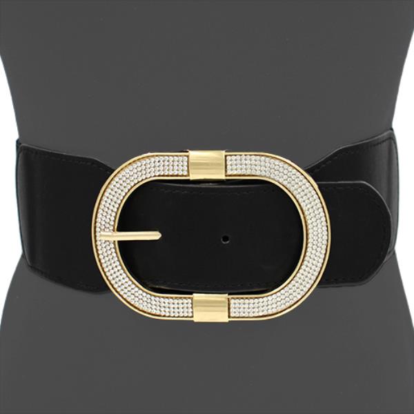 WIDE RHINESTONE OVAL BUCKLE ELASTIC BELT