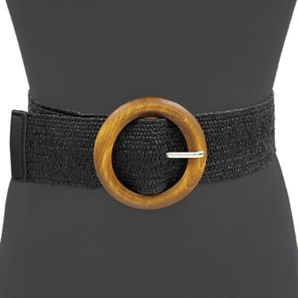 WOOD ROUND BUCKLE ELASTIC BELT