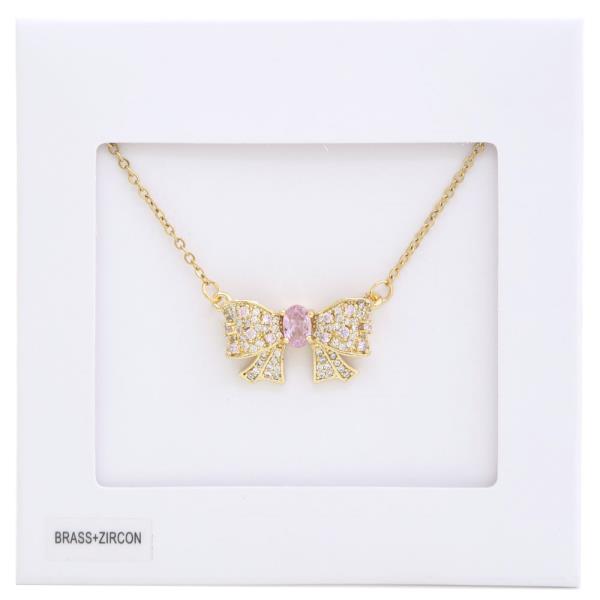 RHINESTONE BOW METAL NECKLACE