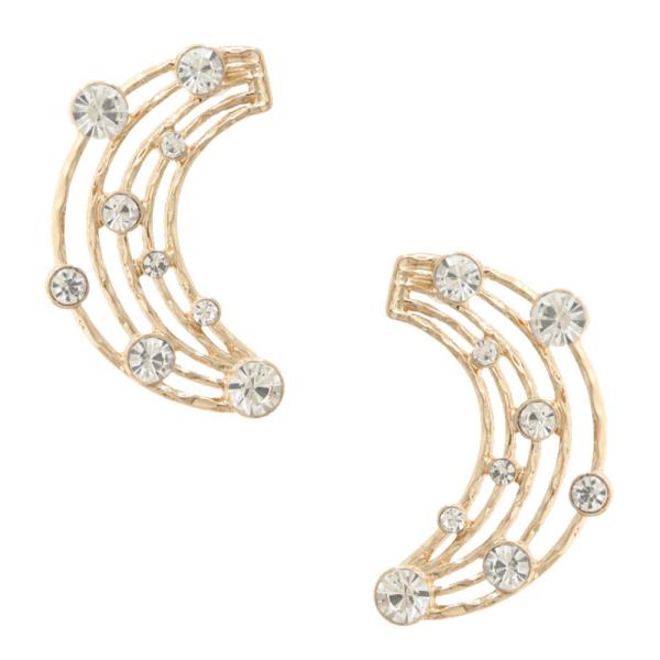 HALF CIRCLE LINED RHINESTONE METAL EARRING