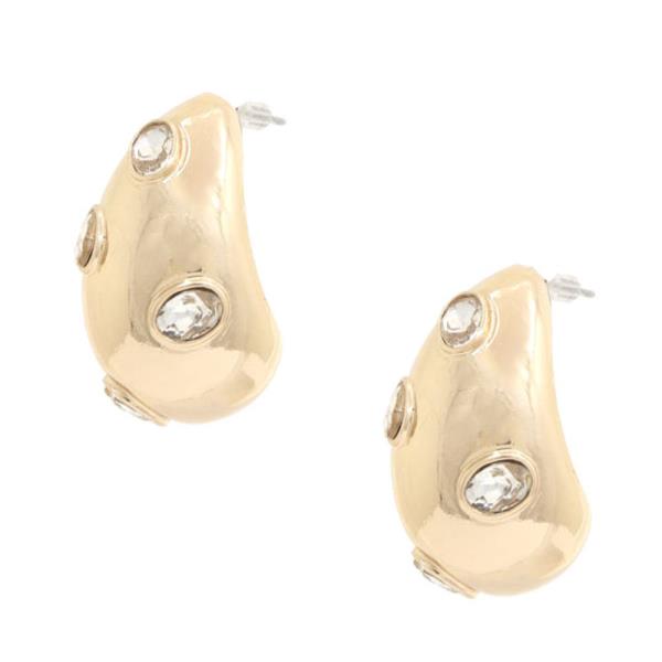 TEARDROP DOME RHINESTONE METAL EARRING