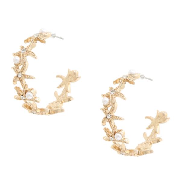 STARFISH PEARL BEAD OPEN HOOP EARRING