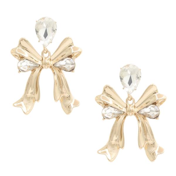 TEARDROP METAL BOW DANGLE EARRING