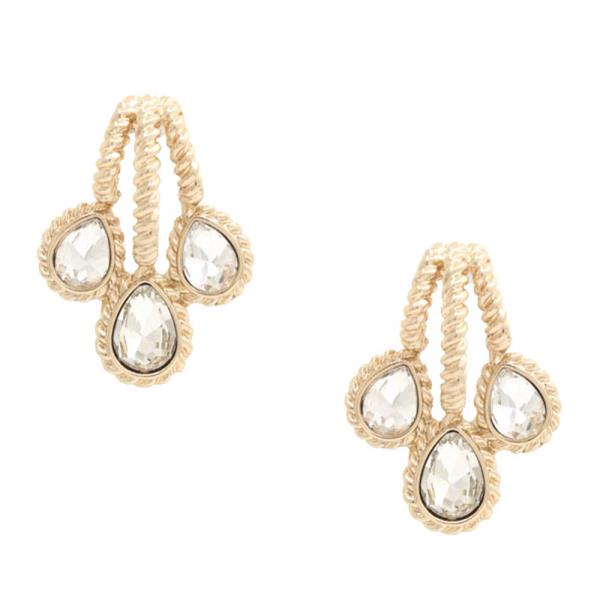 TRIPLE TEARDROP RHINESTONE METAL EARRING