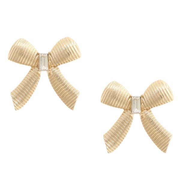RECTANGLE RHINESTONE BOW METAL EARRING