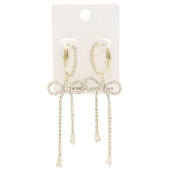 RHINESTONE RIBBON BOW DANGLE HUGGIE EARRING