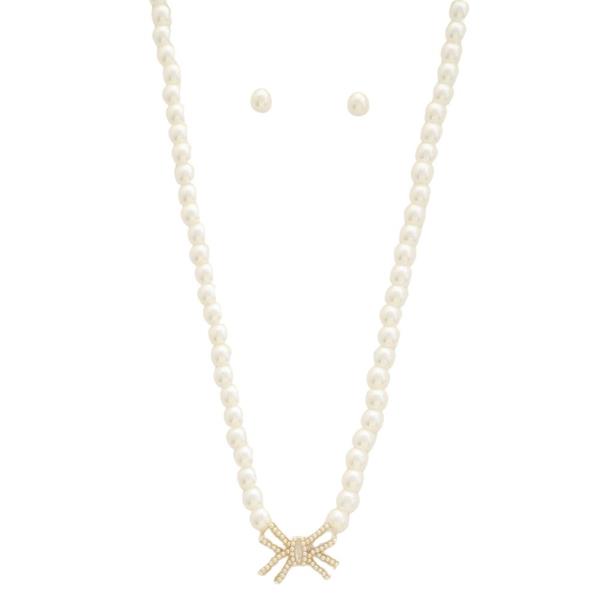 BOW PEARL BEAD NECKLACE