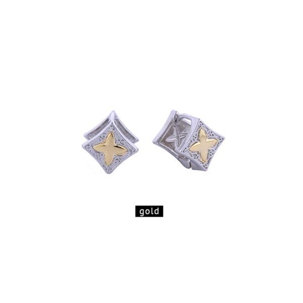 14K GOLD WHITE GOLD DIPPED CLOVER LEAF HUGGIE EARRINGS